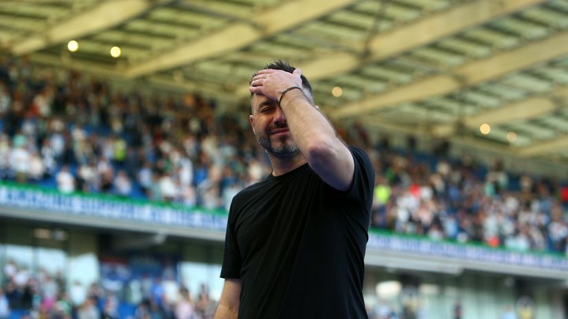 Roberto De Zerbi reacts (©Charlie Crowhurst/Getty Images)