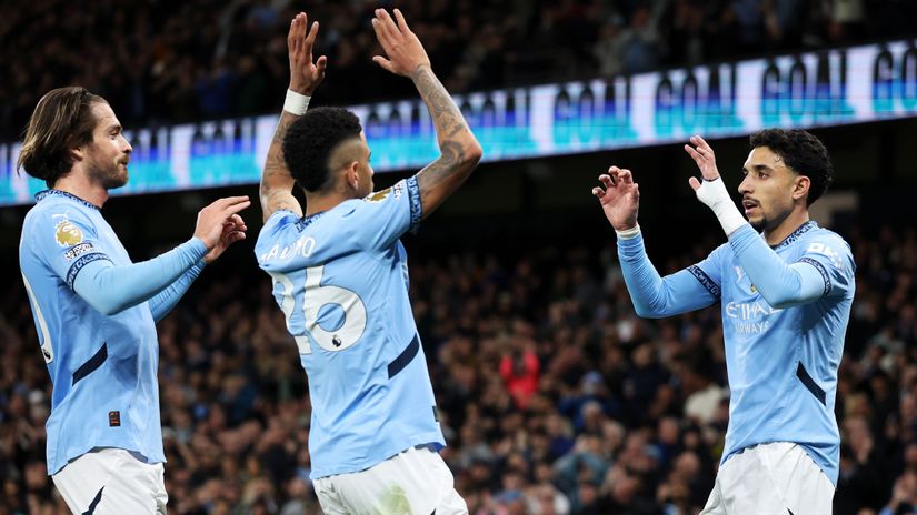 Grealish, Savinho & Marmoush - two goals and an assist in one photo (©Michael Steele/Getty Images)