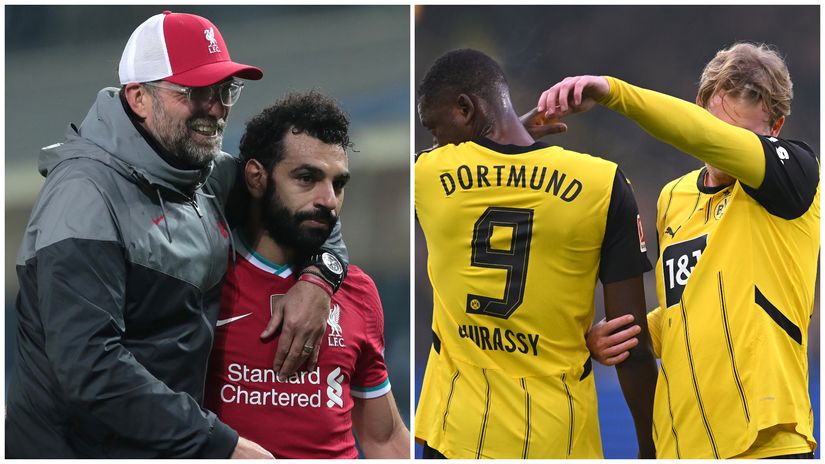 Klopp and Salah, and Guirassy and Brandt (©Getty images)