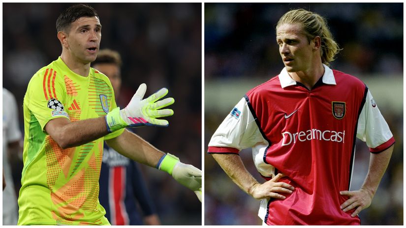 Dibu Martinez and Emanuel Petit (©Getty images)