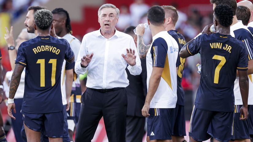 Ancelotti, Vinicius, Rodrygo (©David S. Bustamante/Soccrates/Getty Images/Gallo Images)
