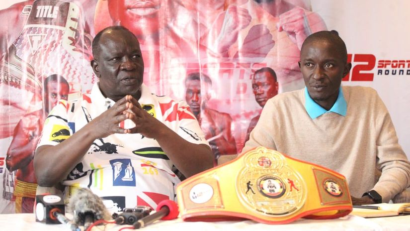 KPBC president Reuben Ndolo during the launch of Hakuna Mchezo 12 Rounds Boxing event with legal officer Joshua Sewankambo