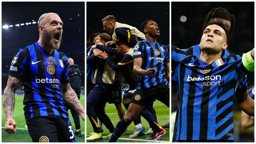 Dimarco, Dunfries and Lautaro celebrating ecstatically (©Getty/Gallo)