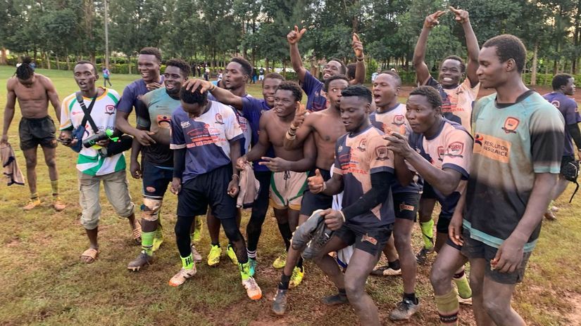 Kisii RFC celebrate after defeating AP Warriors © Courtesy/ Tabby Nashipae 