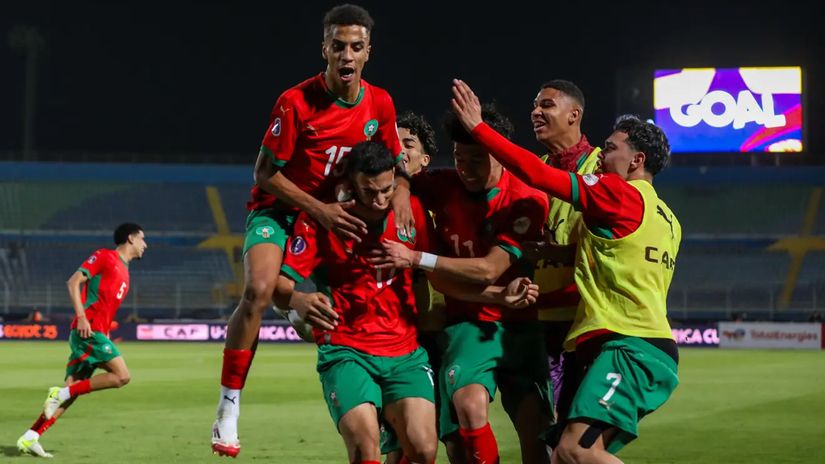 Morocco's U20 team celebrates victory over Egypt ©CAF Online
