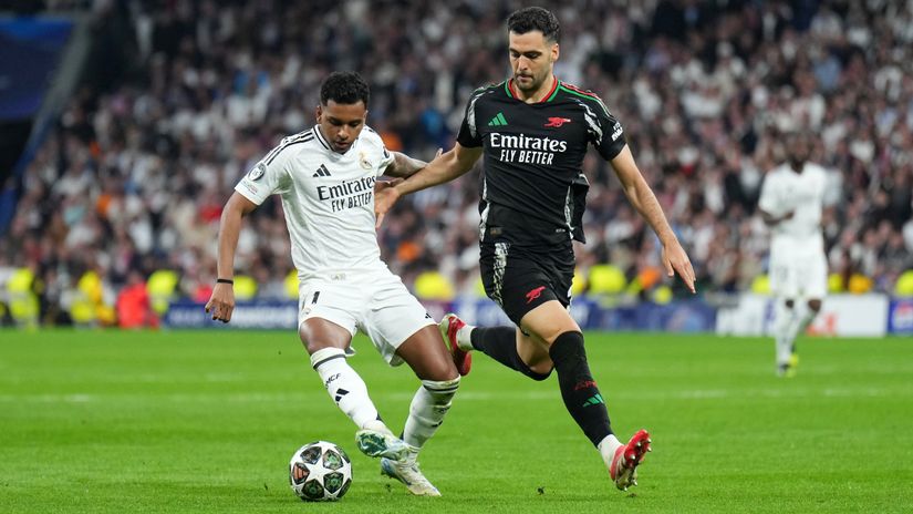 Rodrygo against Merino of Arsenal recently (©Angel Martinez/Getty Images)