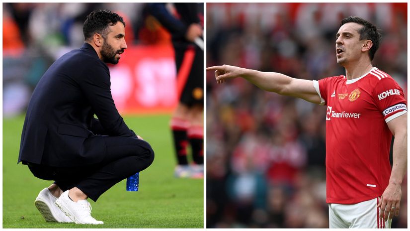 Ruben Amorim and Gary Neville (©Getty images)