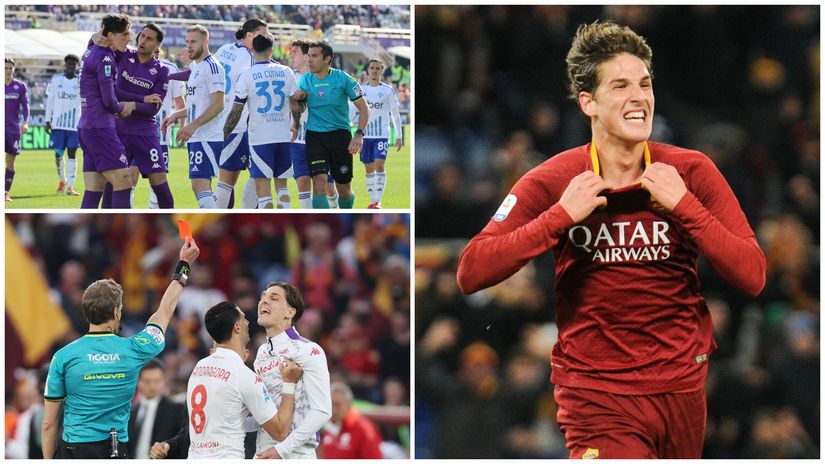 Several brawls Zaniolo got into during the past few months (left) and his early days with Roma (right) (©AFP)