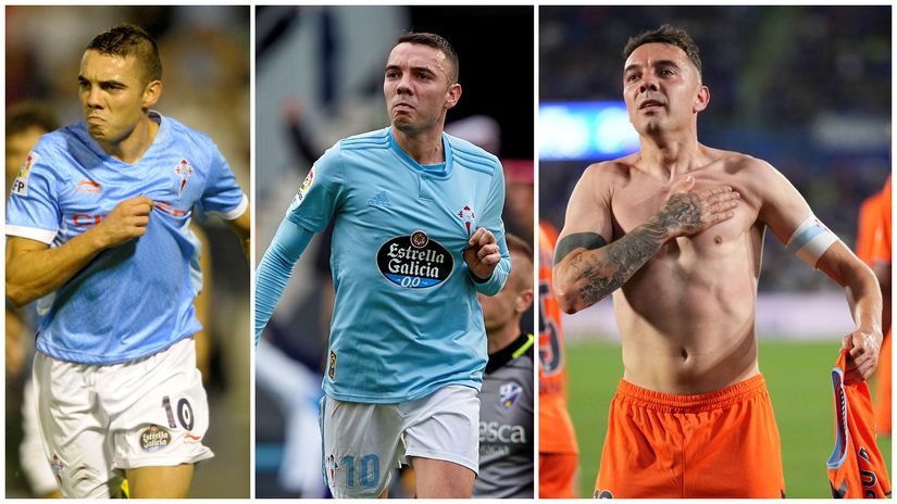 Iago Aspas with Celta in 2012, 2018, and 2025 (©AFP/Quality Sport Images/Getty Images/Gallo Images/Aitor Alcalde/Getty Images)
