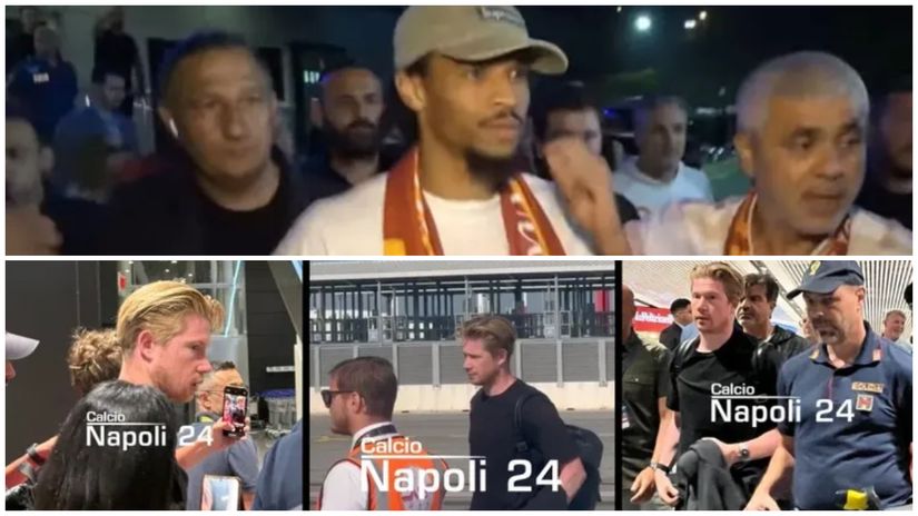 Sane and De Bruyne upon their arrivals to Istanbul and Rome (©Napoli 24/X)