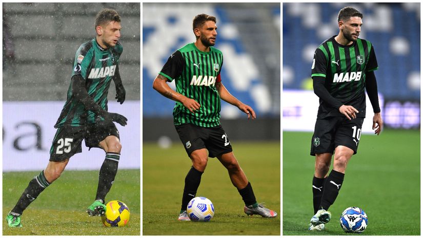 Berardi with Sassuolo in 2014, 2020, and 2025 (©Giuseppe Bellini/Getty Images/Alessandro Sabattini/Image Photo Agency/Getty Images/Gallo Images)