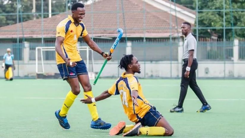 Robinson Omutekete of USIU-A celebrates after scoring against Butali Warriors© Alvin Wesonga
