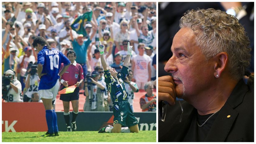 Baggio today (right) and back in 1994 after missing the crucial penalty in the FIFA WC final (©Getty images)