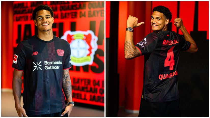 Leverkusen's unveiling of Jarell Quansah (©x.com/bayer04_en)