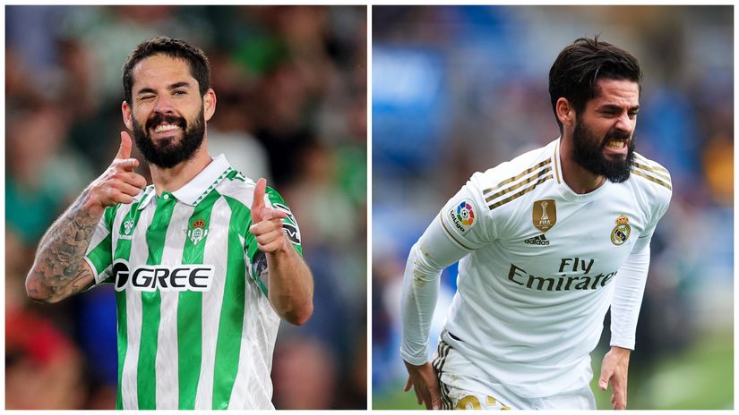 Isco now (left) and during his time with Real Madrid (©Getty images)