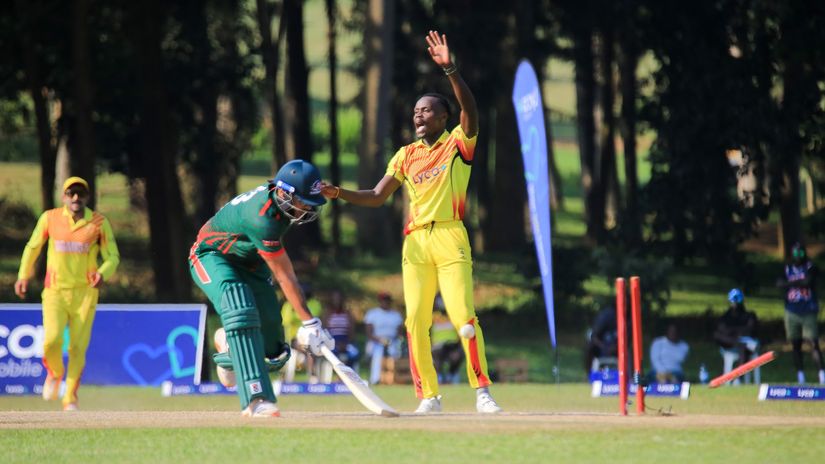 Kenyan batter bowled out vs Uganda ©Mugabi Arts on X