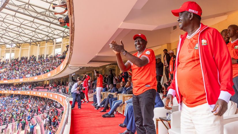 William Ruto and Raila Odinga watch Kenya's match against DR Congo ©William Ruto on X