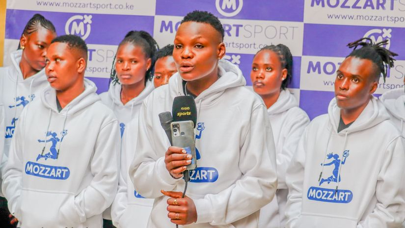 Meldine Sande addressing the press during Malkia Strikers' team naming event © Cyprian Aluda