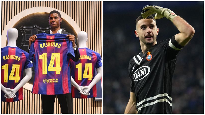 Marcus Rashford and Joan Garcia (©Getty Images)