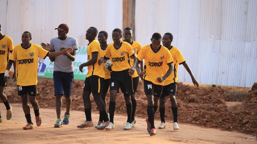 Musingu players celebrate Kelvin Mukaramoja goal against Amus College © Courtesy /Alvin Wesonga