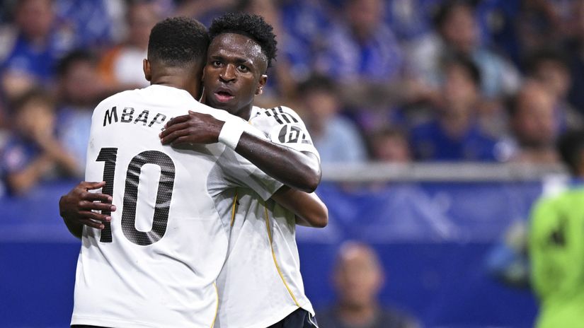 Mbappe & Vini celebrating a goal (©Cesar Ortiz Gonzalez/Soccrates/Getty Images/Gallo Images)