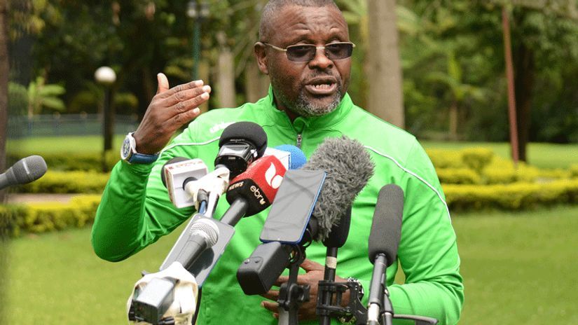 Harambee Stars coach Jacob “Ghost” Mulee during a press briefing© RODGERS NDEGWA
