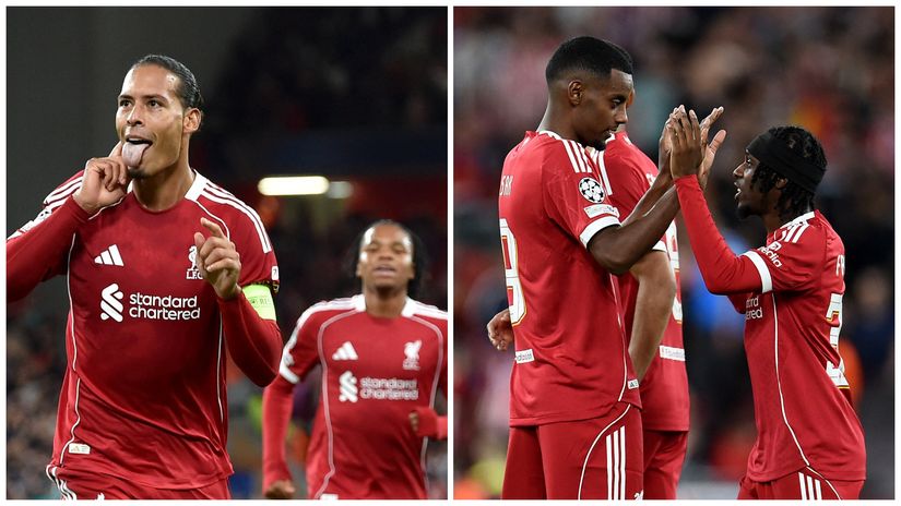 Van Dijk celebrated the winner as Isak made a debut in red (©Gallo images)