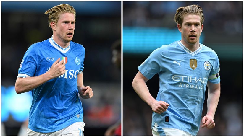 De Bruyne with Napoli (left) & Man City (right) (©Getty Images)
