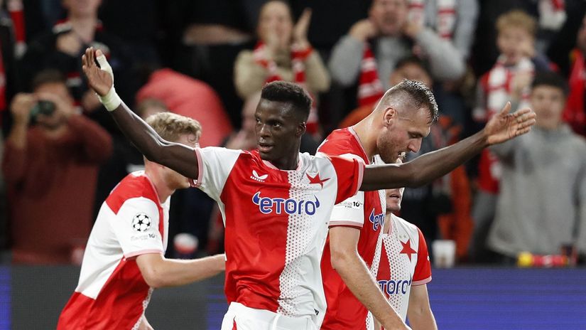 Mbodji last night after completing a brace (©Reuters/Eva Korinkova/Gallo Images)