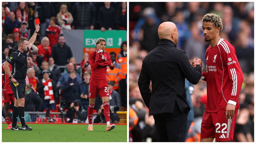 Ekitike gets sent off and then a chat with Slot (©Gallo images/Getty images))