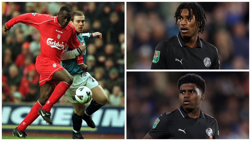 Emile Heskey against City back in the day and his sons Reigan (up) and Jaden (©Getty images)