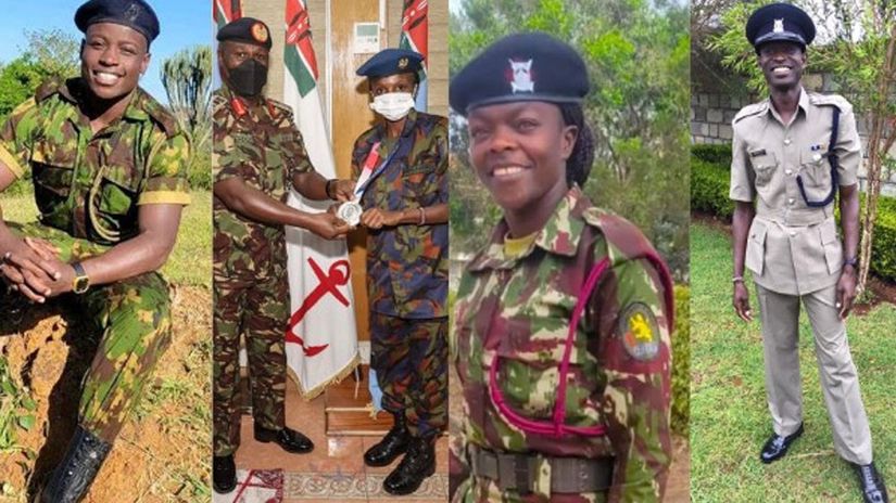 From L-R (Ferdinand Omanyala (NPS), Hellen Obiri (KDF), Mary Moraa (NPS), David Rudisha (NPS). Photo/COURTESY