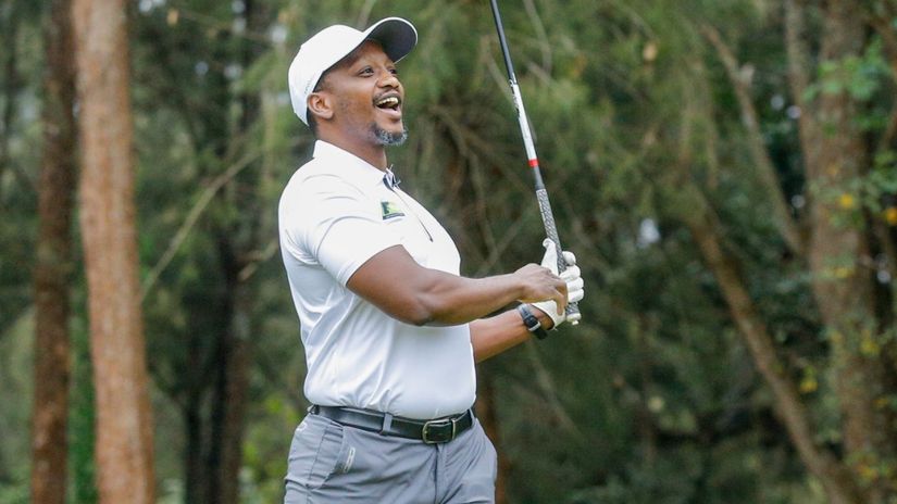  Amateur golfer Mbugua Macharia follows his tee shot during the 19th leg in Nyeri ©KCB East Africa Golf Tour