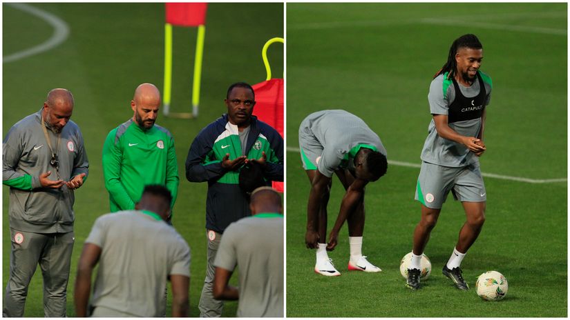 Super Eagles praying and practicing on Thursday (©Gallo images)