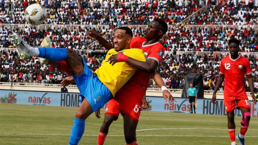 Auba in action for Gabon against Harambee Stars (©REUTERS/Thomas Mukoya)