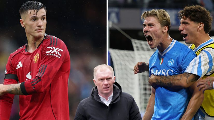 Benjamin Sesko, Paul Scholes and Rasmus Hojlund (©Getty images)