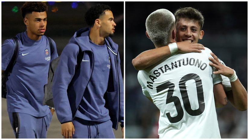 PSG's Doue and Zairre-Emery and Madrid's Mastantuono and Guler (©Gallo images)
