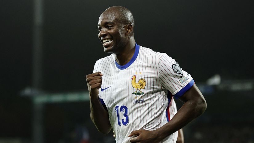 Mateta celebrating his maiden national team goal (©Reuters/Benoit Tessier/Gallo Images)