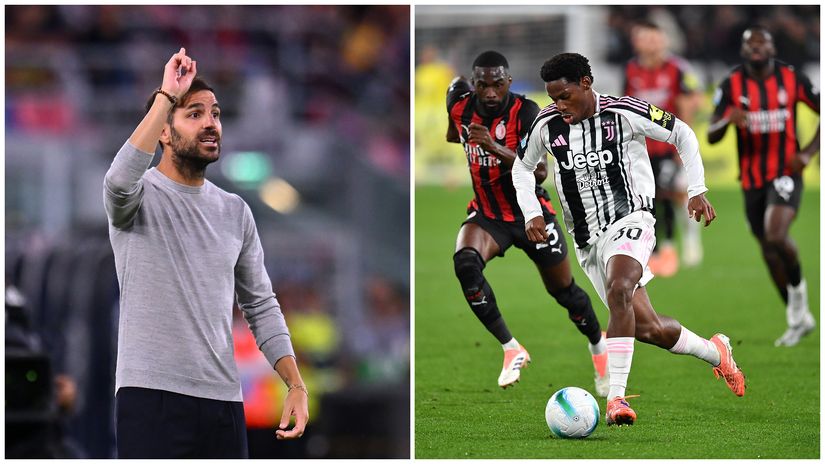 Sesc Fabregas takes on Jonathan David of Juventus (©Getty images)