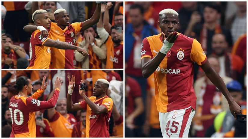 Osimhen celebrating his goals with Lemina and Sane (©Reuters/Umit Bektas/Gallo Images)
