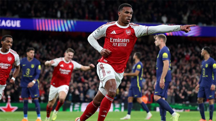 Gabriel after scoring for Arsenal against Atletico Madrid (©Alex Pantling/Getty Images)