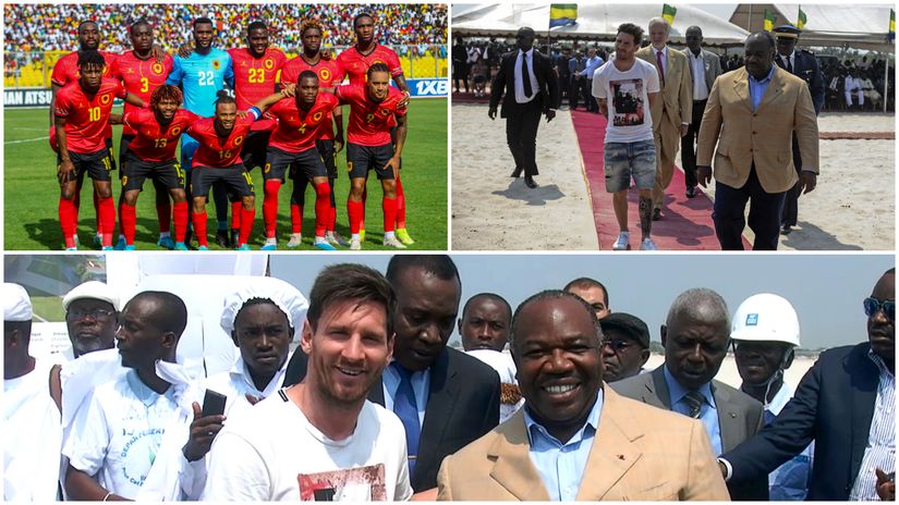 Angola team and Lionel Messi during his visit to Gabon back in 2015 (©Gallo images/AFP)