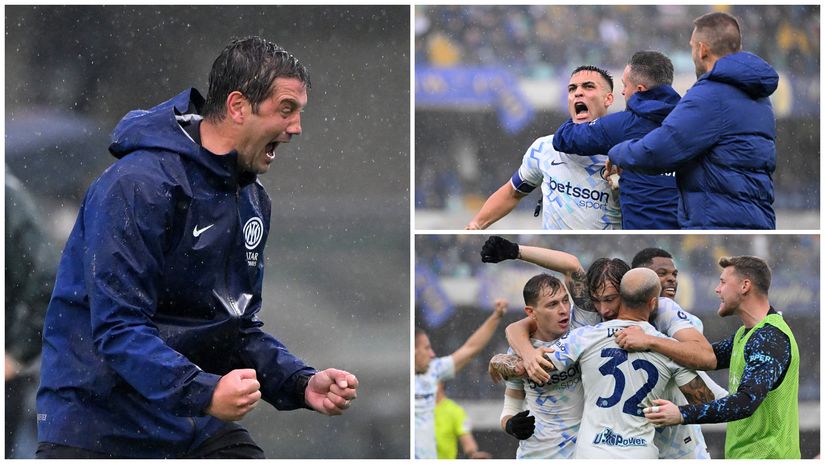 Inter boss and players' ecstatic celebration (©Reuters/Alberto Lingria/Gallo Images)