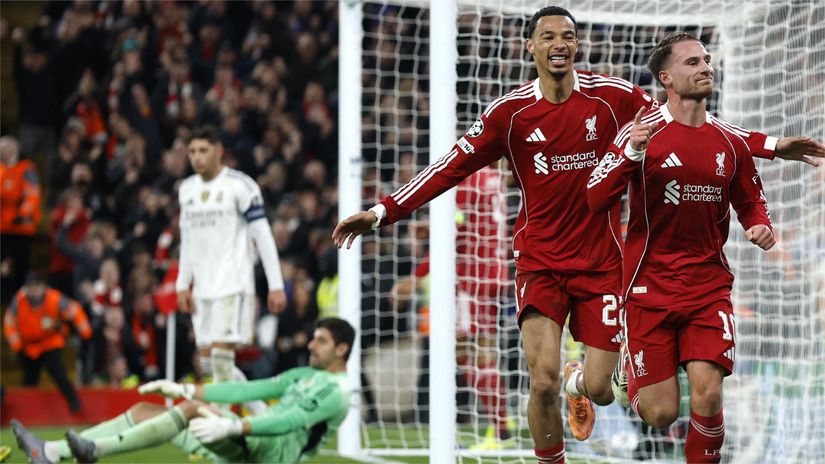 Mac Allister and Ekitike celebrated after the former scored the winner (©Action Images via Reuters/Jason Cairnduff)