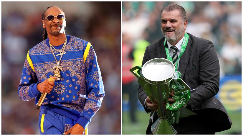 Snoop Dogg & Postecoglou celebrating the title he won with Celtic in 2023 (©Getty Images)