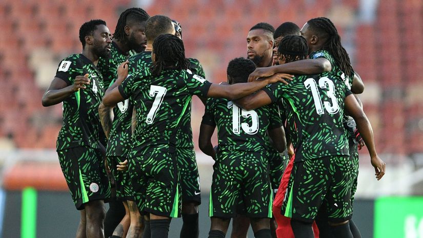 Super Eagles in a huddle (©Philip Maeta/Gallo Images)