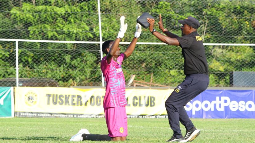 Charls Okere celebrates with keeper Brandon Obiero ©Tusker FC