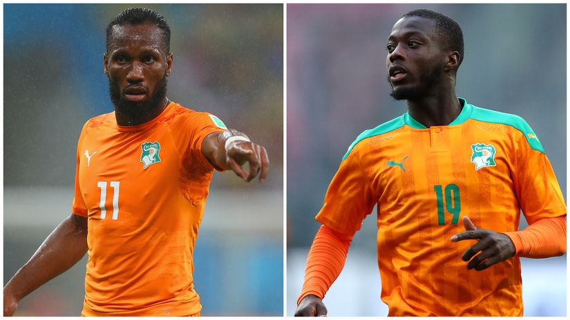 Drogba and Pepe in the Ivory Coast shirt (©Getty images)