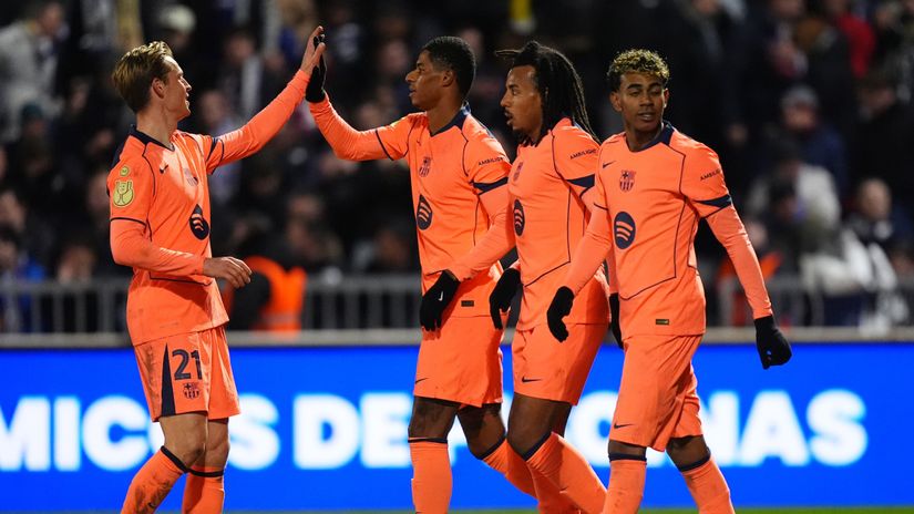 The Catalans celebrate Rashford's goal (©Angel Martinez/Getty Images)