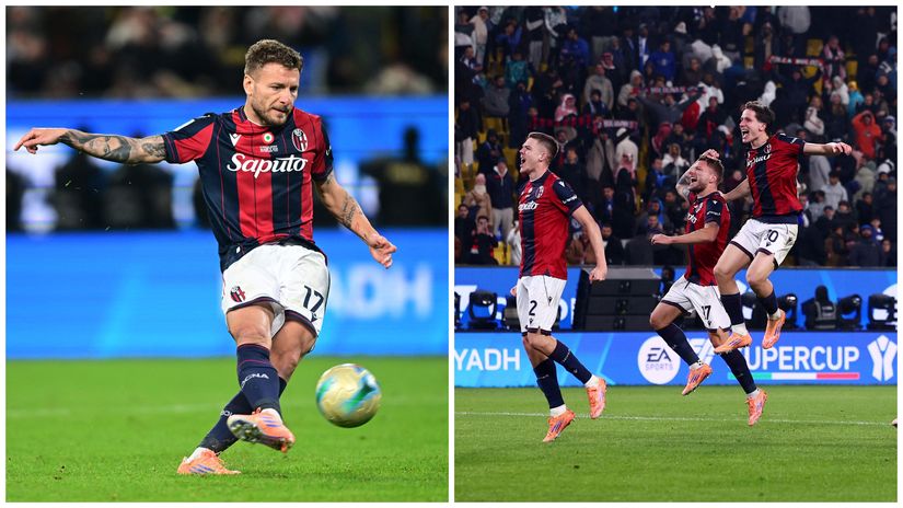 Immobile's penalty and Bologna's celebration (©Gallo Images)